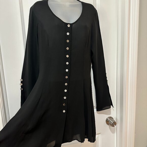 Vintage Mevisto Black Sheer Long Sleeve Dress, Size 8 - Picture 1 of 16